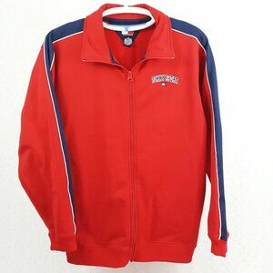 Mens Track Jacket Tommy Sport L Red Warm Up Full Zip Flag Spell Out Embroidered